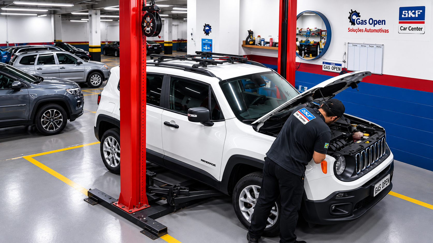 Técnico SKF Car Center realizando revisão em Jeep Renegade